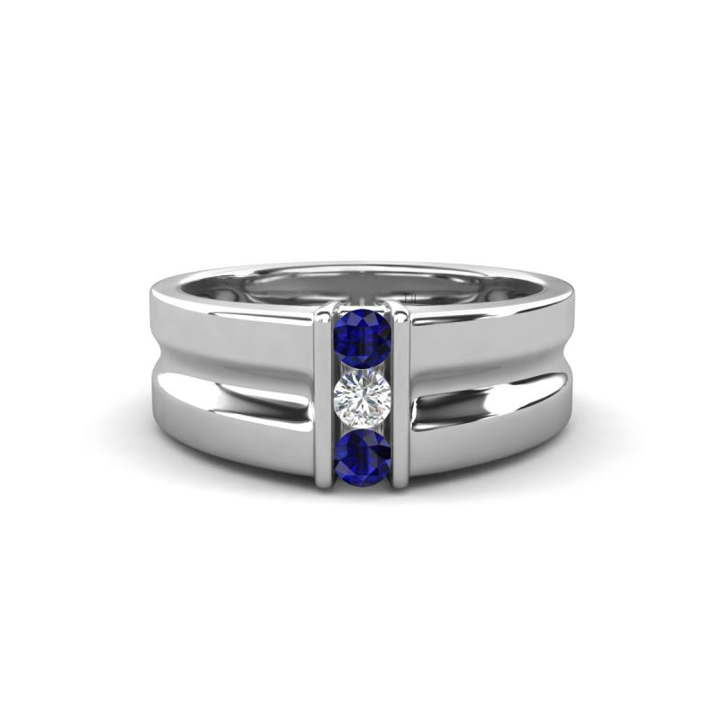 Xavier 0.25 ctw Blue Sapphire and Natural Diamond Three Stone Men Band (8.50 mm) 