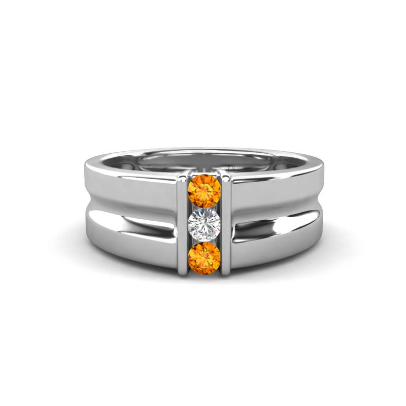 Xavier 0.22 ctw Citrine and Natural Diamond Three Stone Men Band (8.50 mm) 