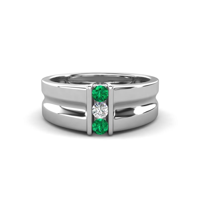 Xavier 0.22 ctw Emerald and Natural Diamond Three Stone Men Band (8.50 mm) 