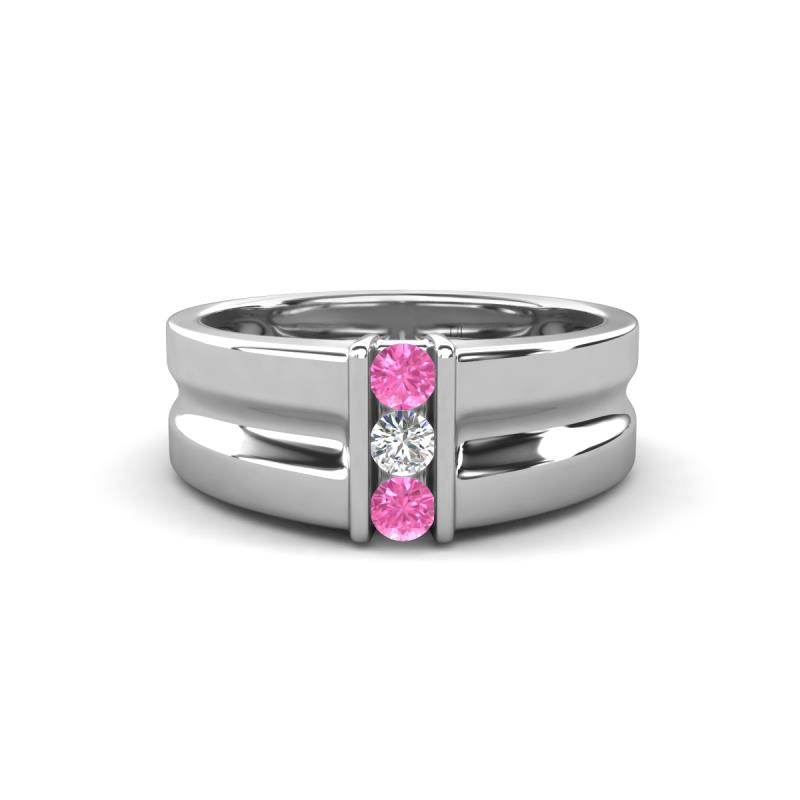 Xavier 0.25 ctw Pink Sapphire and Natural Diamond Three Stone Men Band (8.50 mm) 