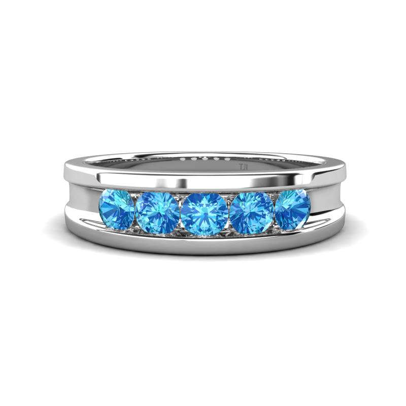 Aaron 0.45 ctw Blue Topaz 5 Stone Men Wedding Band (5 mm) 