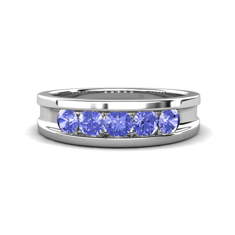 Aaron 0.45 ctw Tanzanite 5 Stone Men Wedding Band (5 mm) 