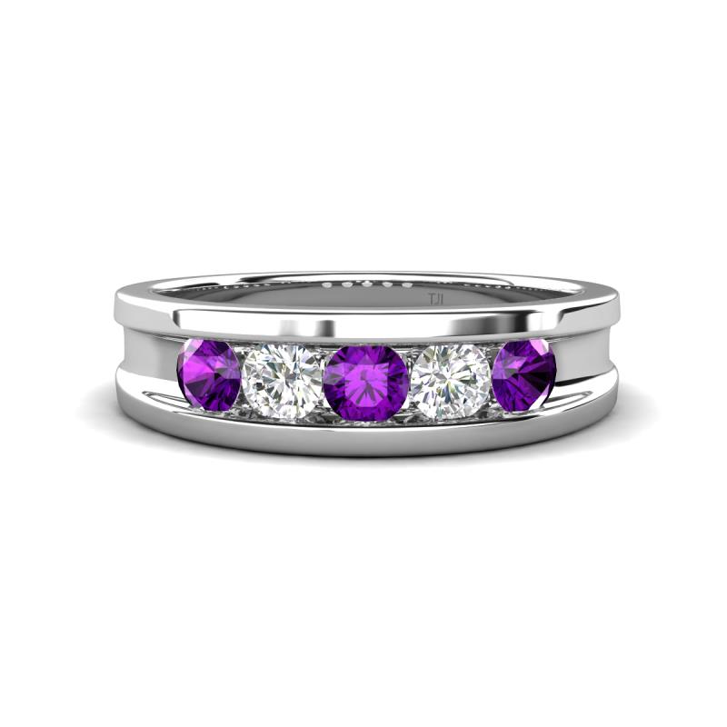 Aaron 0.44 ctw Natural Diamond & Amethyst 5 Stone Men Wedding Band (3 mm) 