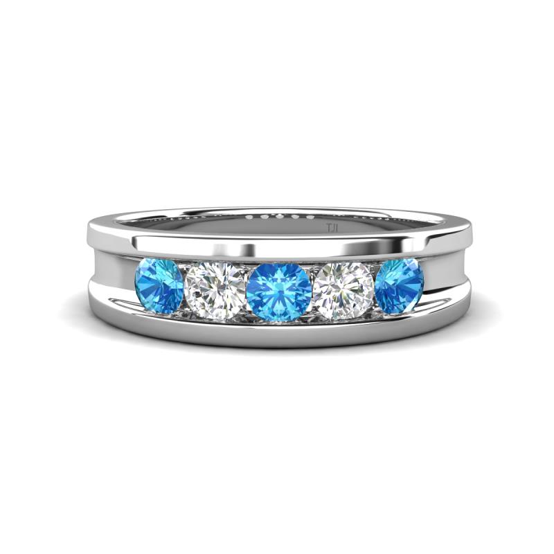 Aaron 0.47 ctw Natural Diamond & Blue Topaz 5 Stone Men Wedding Band (3 mm) 