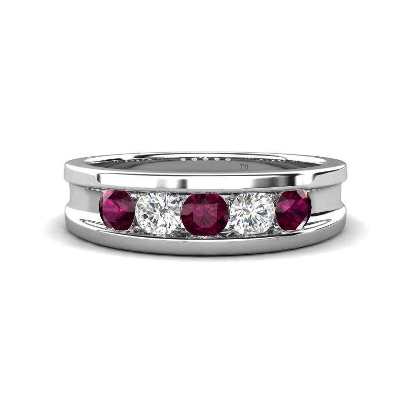 Aaron 0.55 ctw Natural Diamond & Rhodolite Garnet 5 Stone Men Wedding Band (3 mm) 