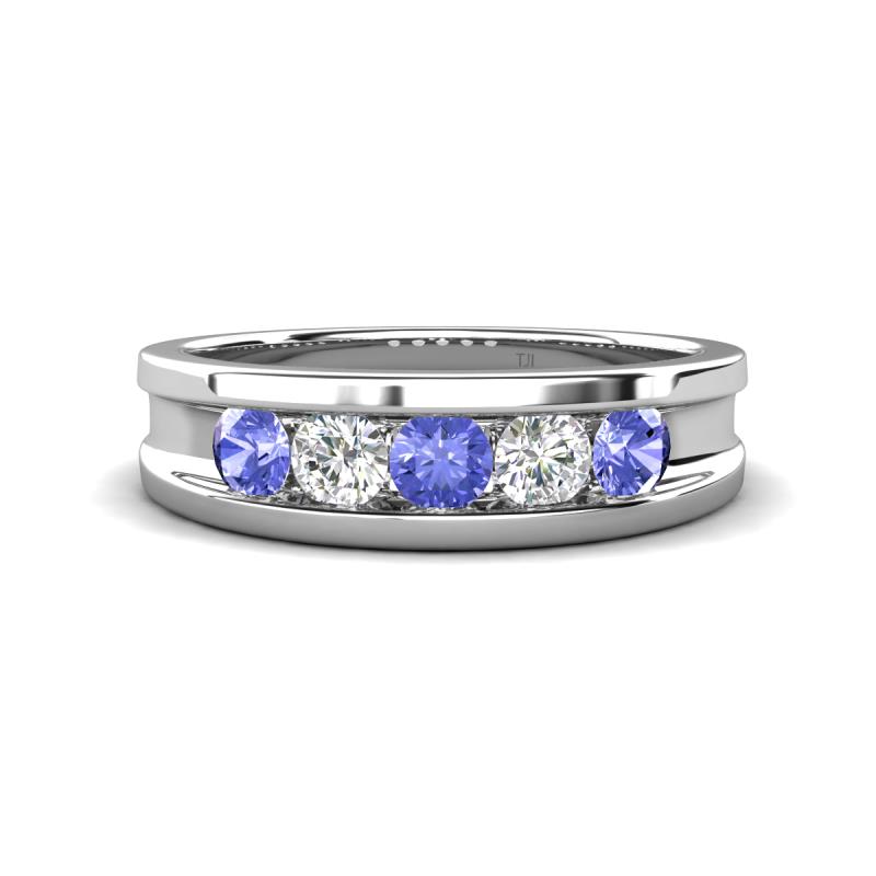 Aaron 0.47 ctw Natural Diamond & Tanzanite 5 Stone Men Wedding Band (3 mm) 