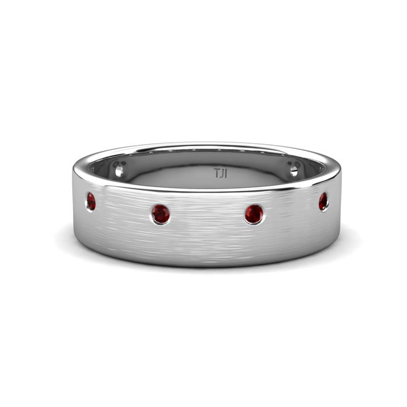 Orion 0.21 ctw Round Red Garnet Brushed Satin Finish Men Wedding Band (8 mm) 