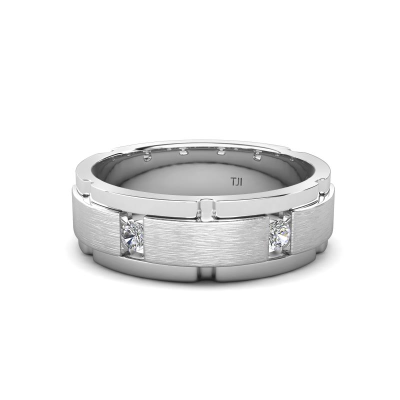 Laken 0.24 ctw (2.50 mm) Round Diamond Satin Finished Center and Polished Edges with Grooved Lines Men Wedding Band 