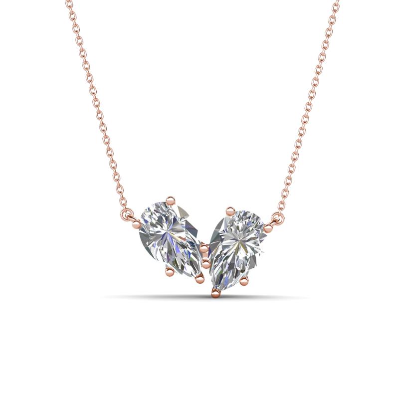 Zemi 1.60 ctw GIA Certified Pear Shape Natural Diamonds (7x5 mm) Toi Et Moi Pendant Necklace 