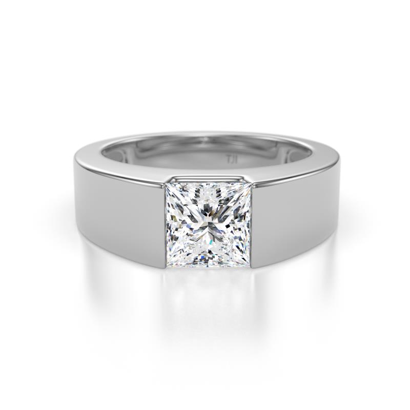 Jordan 1.25 ct GIA Certified Princess Shape Solitaire Natural Diamond (6.00 mm) Men's Wedding Band 