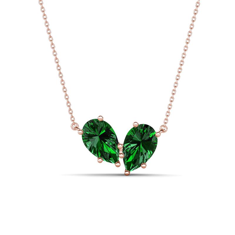 Zemi 1.60 ctw Pear Shape Lab Grown Emerald (7x5 mm) Toi Et Moi Pendant Necklace 