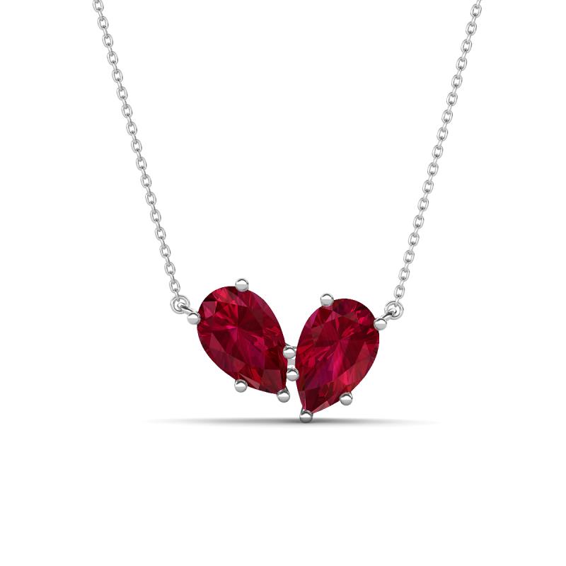 Zemi 1.90 ctw Pear Shape Lab Grown Ruby (7x5 mm) Toi Et Moi Pendant Necklace 