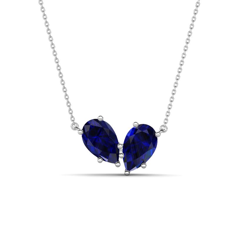 Zemi 1.80 ctw Pear Shape Lab Grown Blue Sapphire (7x5 mm) Toi Et Moi Pendant Necklace 