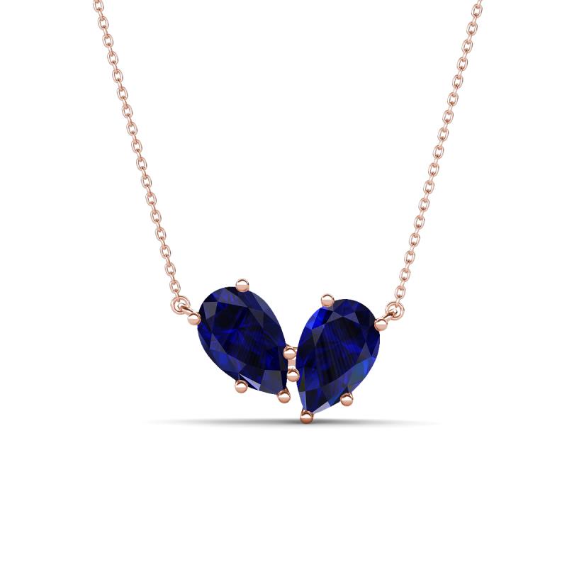 Zemi 1.80 ctw Pear Shape Lab Grown Blue Sapphire (7x5 mm) Toi Et Moi Pendant Necklace 