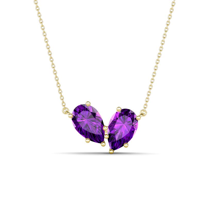Zemi 1.30 ctw Pear Shape Amethyst (7x5 mm) Toi Et Moi Pendant Necklace 