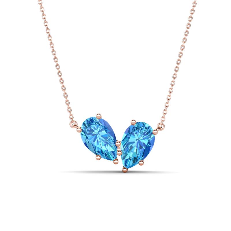 Zemi 1.70 ctw Pear Shape Blue Topaz (7x5 mm) Toi Et Moi Pendant Necklace 