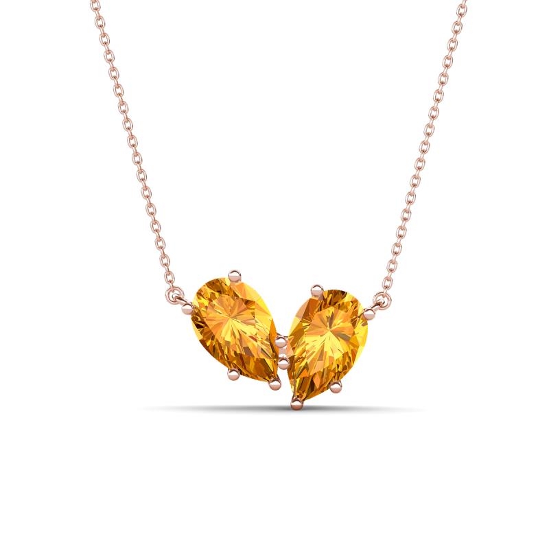 Zemi 1.30 ctw Pear Shape Citrine (7x5 mm) Toi Et Moi Pendant Necklace 