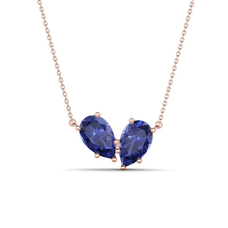 Zemi 1.20 ctw Pear Shape Iolite (7x5 mm) Toi Et Moi Pendant Necklace 
