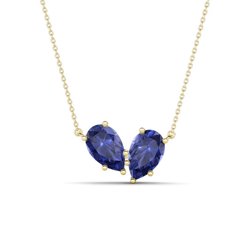 Zemi 1.20 ctw Pear Shape Iolite (7x5 mm) Toi Et Moi Pendant Necklace 