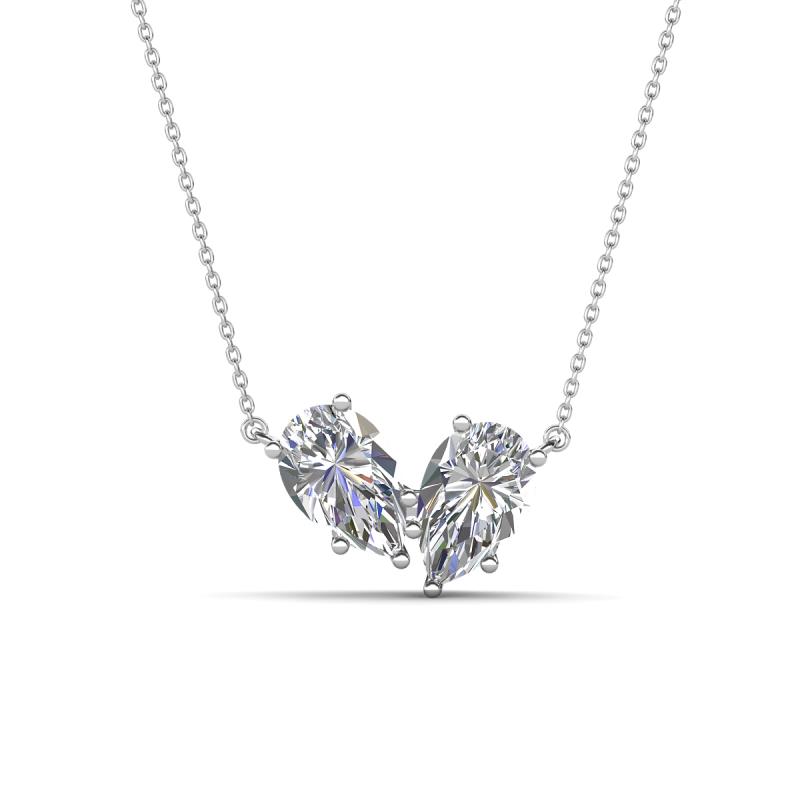 Zemi 1.70 ctw Pear Shape Moissanite (7x5 mm) Toi Et Moi Pendant Necklace 