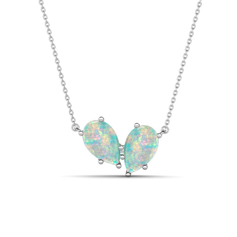Zemi 0.70 ctw Pear Shape Opal (7x5 mm) Toi Et Moi Pendant Necklace 