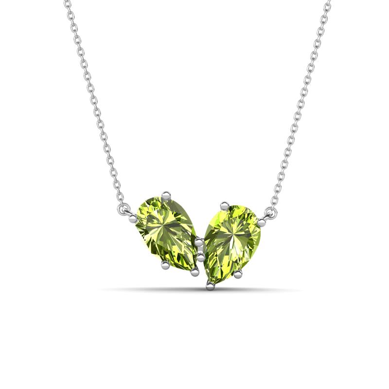 Zemi 1.60 ctw Pear Shape Peridot (7x5 mm) Toi Et Moi Pendant Necklace 