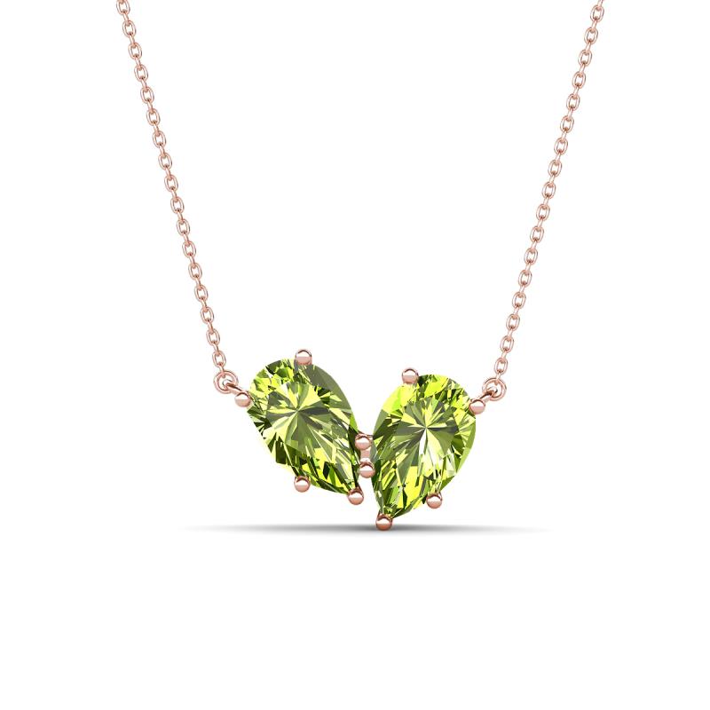 Zemi 1.60 ctw Pear Shape Peridot (7x5 mm) Toi Et Moi Pendant Necklace 