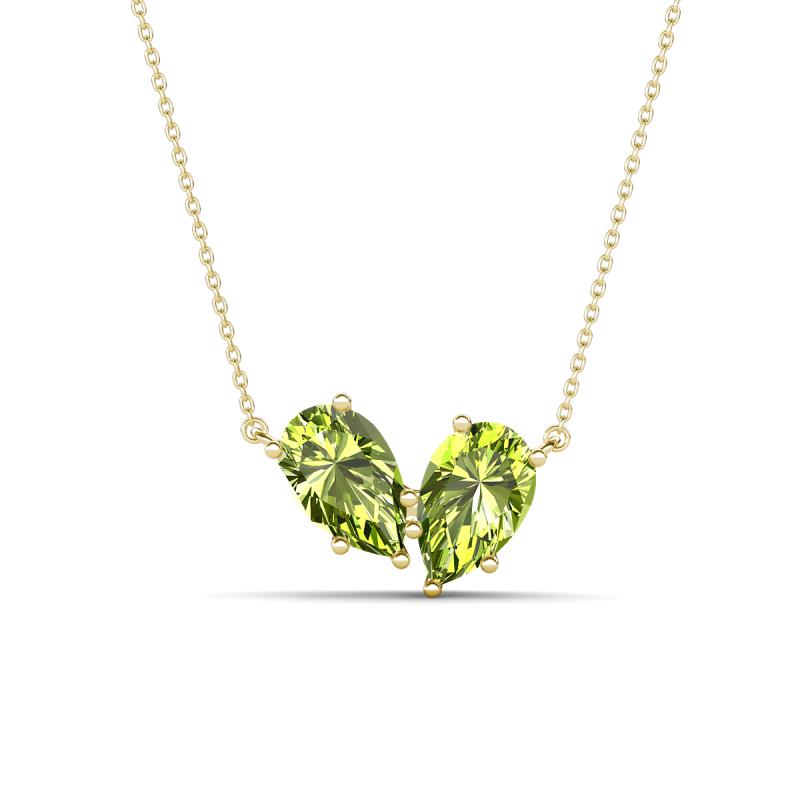 Zemi 1.60 ctw Pear Shape Peridot (7x5 mm) Toi Et Moi Pendant Necklace 