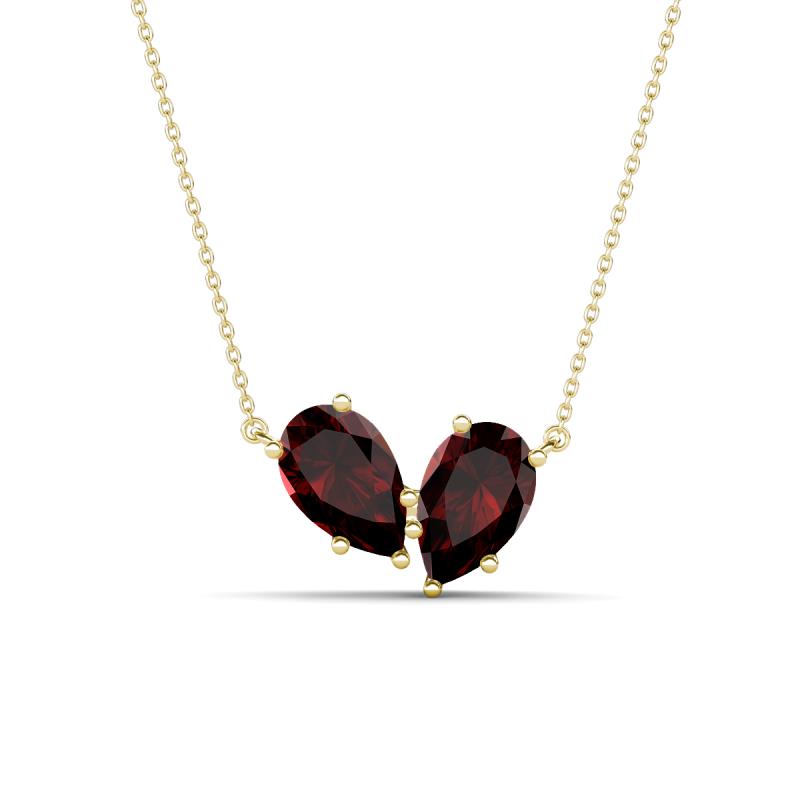 Zemi 1.80 ctw Pear Shape Red Garnet (7x5 mm) Toi Et Moi Pendant Necklace 