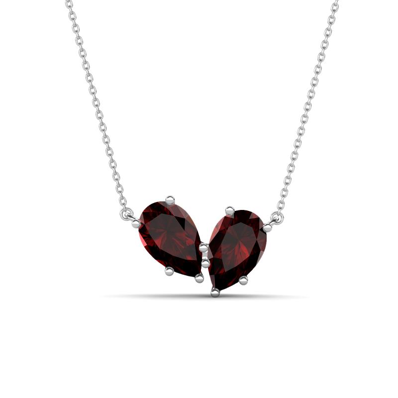 Zemi 1.80 ctw Pear Shape Red Garnet (7x5 mm) Toi Et Moi Pendant Necklace 