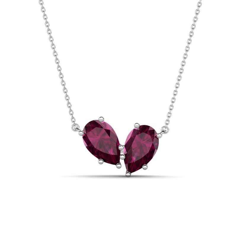 Zemi 1.80 ctw Pear Shape Rhodolite Garnet (7x5 mm) Toi Et Moi Pendant Necklace 