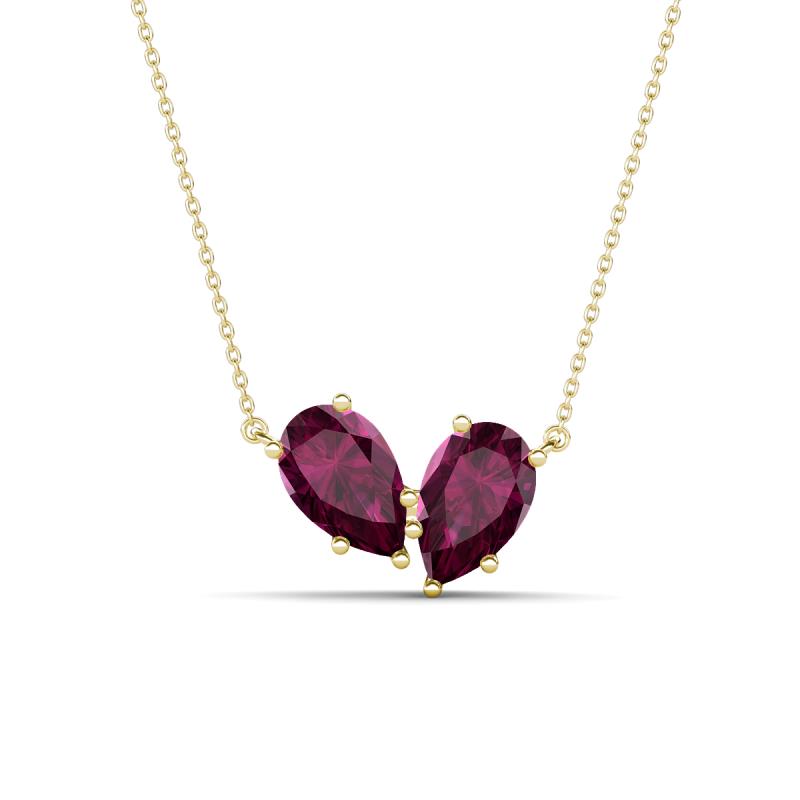 Zemi 1.80 ctw Pear Shape Rhodolite Garnet (7x5 mm) Toi Et Moi Pendant Necklace 