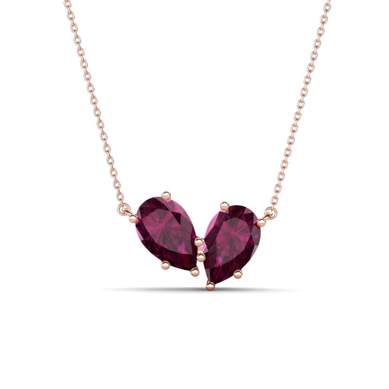 Zemi 1.80 ctw Pear Shape Rhodolite Garnet (7x5 mm) Toi Et Moi Pendant Necklace 