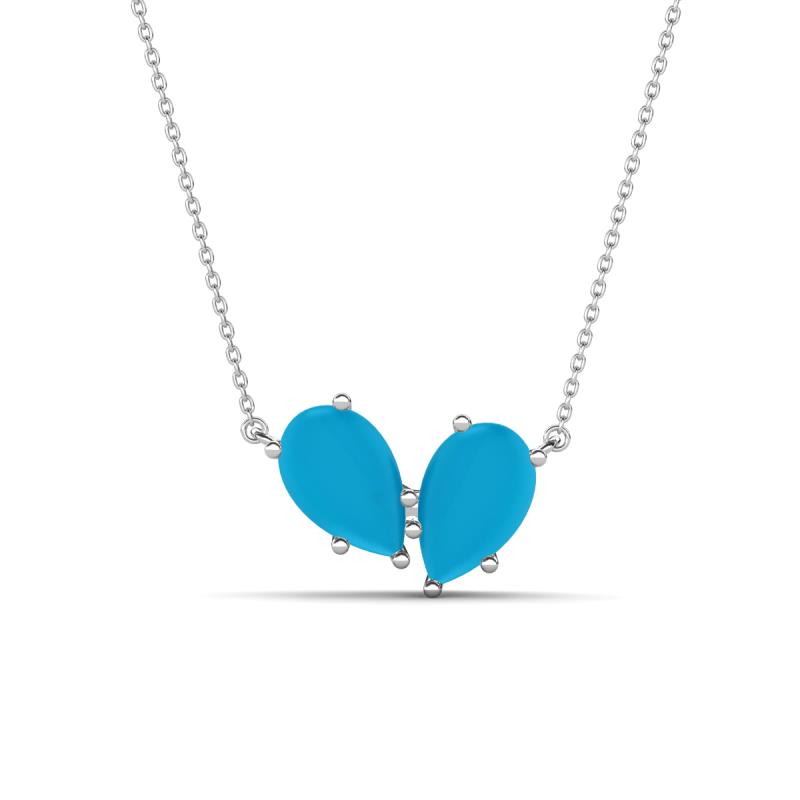Zemi 0.70 ctw Pear Shape Turquoise (7x5 mm) Toi Et Moi Pendant Necklace 