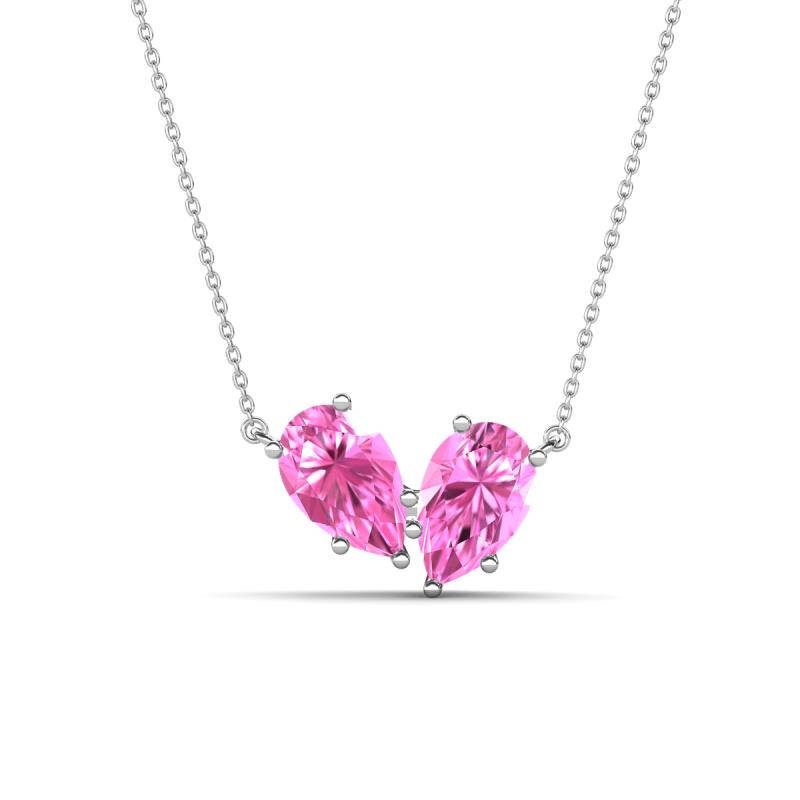 Zemi 1.80 ctw Pear Shape Lab Grown Pink Sapphire (7x5 mm) Toi Et Moi Pendant Necklace 