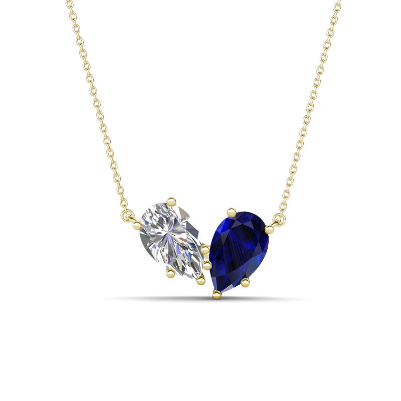 Zemi 1.55 ctw Pear Shape Lab Grown Diamond and Lab Grown Blue Sapphire (7x5 mm) Toi Et Moi Pendant Necklace 