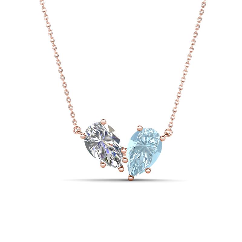 Zemi 1.25 ctw Pear Shape Lab Grown Diamond and Aquamarine (7x5 mm) Toi Et Moi Pendant Necklace 