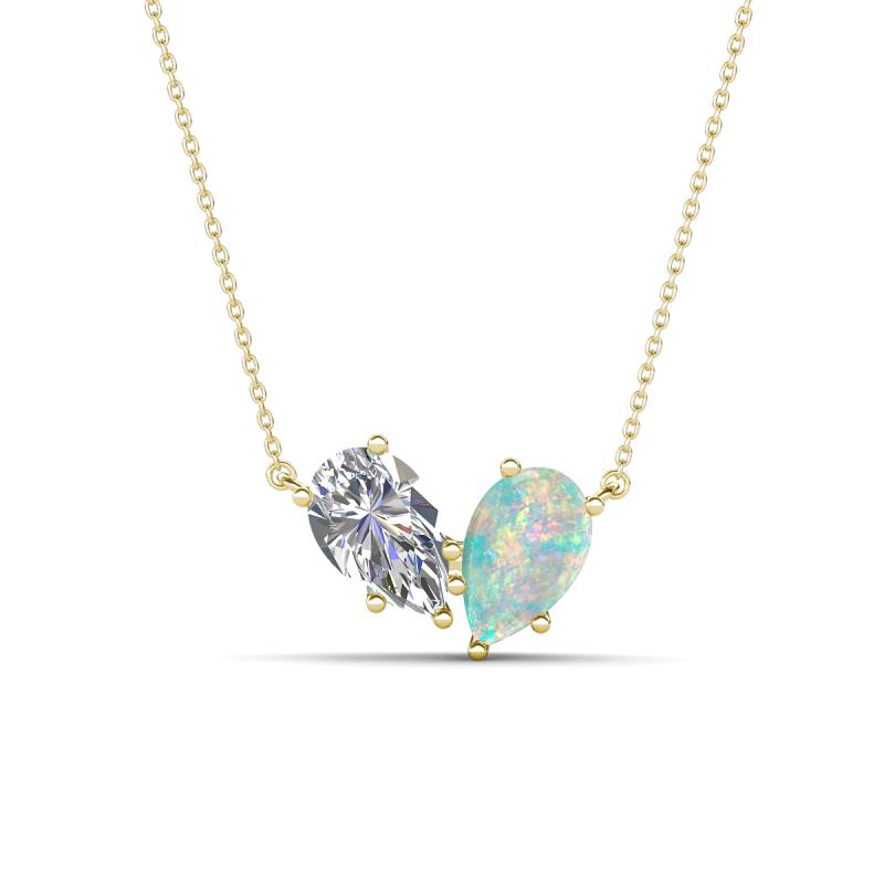 Zemi 1.00 ctw Pear Shape Lab Grown Diamond and Opal (7x5 mm) Toi Et Moi Pendant Necklace 