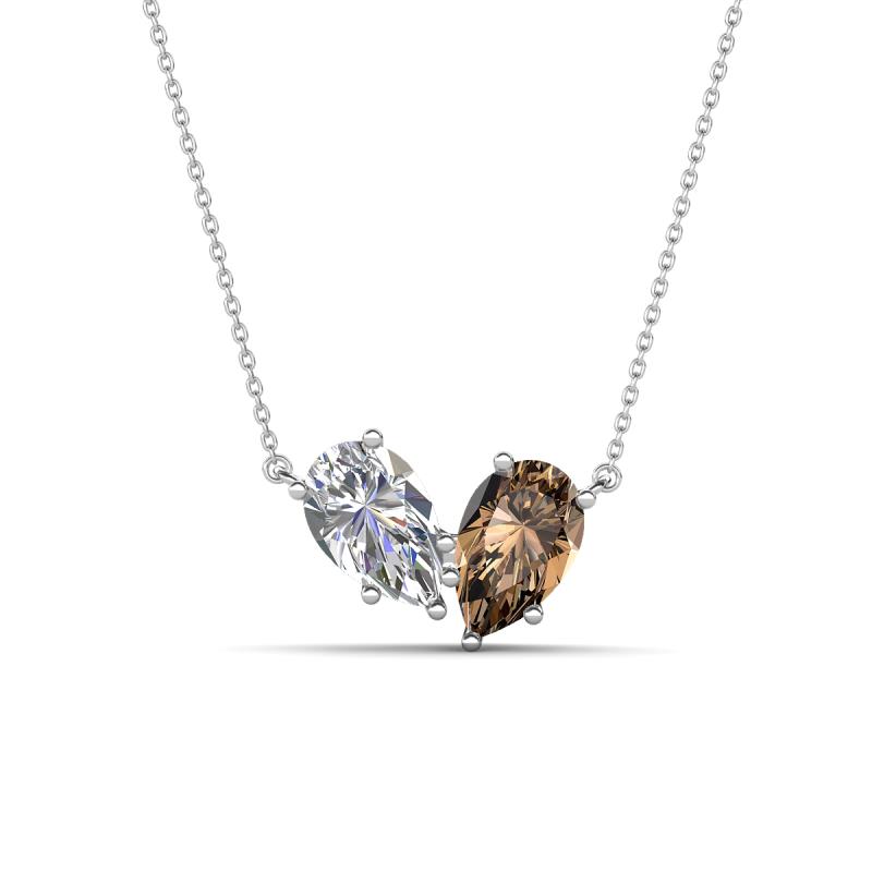 Zemi 1.30 ctw Pear Shape Lab Grown Diamond and Smoky Quartz (7x5 mm) Toi Et Moi Pendant Necklace 