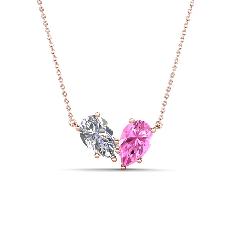 Zemi 1.55 ctw Pear Shape Lab Grown Diamond and Lab Grown Pink Sapphire (7x5 mm) Toi Et Moi Pendant Necklace 