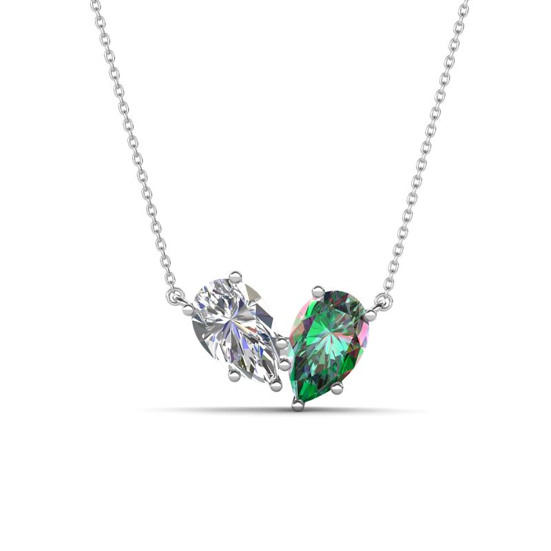 Zemi 1.66 ctw Pear Shape Natural Diamond and Created Alexandrite (7x5 mm) Toi Et Moi Pendant Necklace 