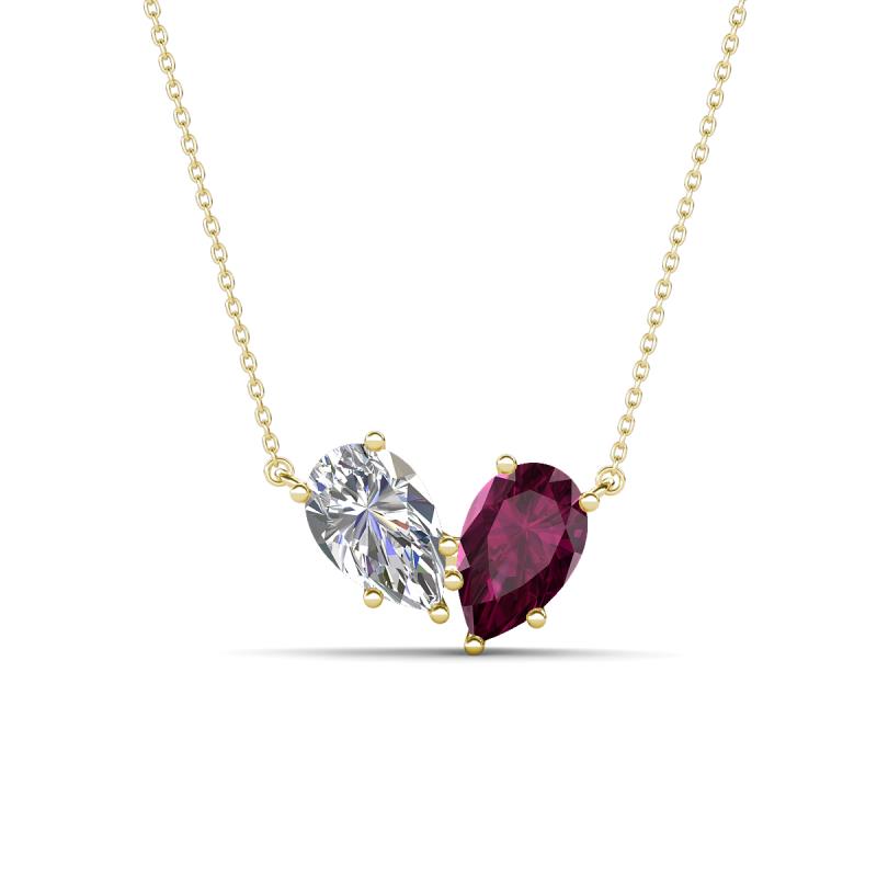 Zemi 1.70 ctw Pear Shape Natural Diamond and Rhodolite Garnet (7x5 mm) Toi Et Moi Pendant Necklace 