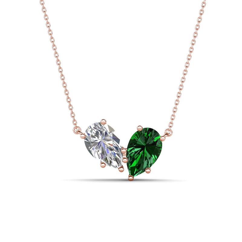 Zemi 1.65 ctw Pear Shape Moissanite and Lab Grown Emerald (7x5 mm) Toi Et Moi Pendant Necklace 
