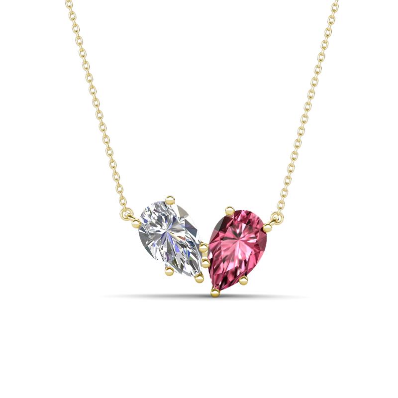 Zemi 1.55 ctw Pear Shape Moissanite and Pink Tourmaline (7x5 mm) Toi Et Moi Pendant Necklace 