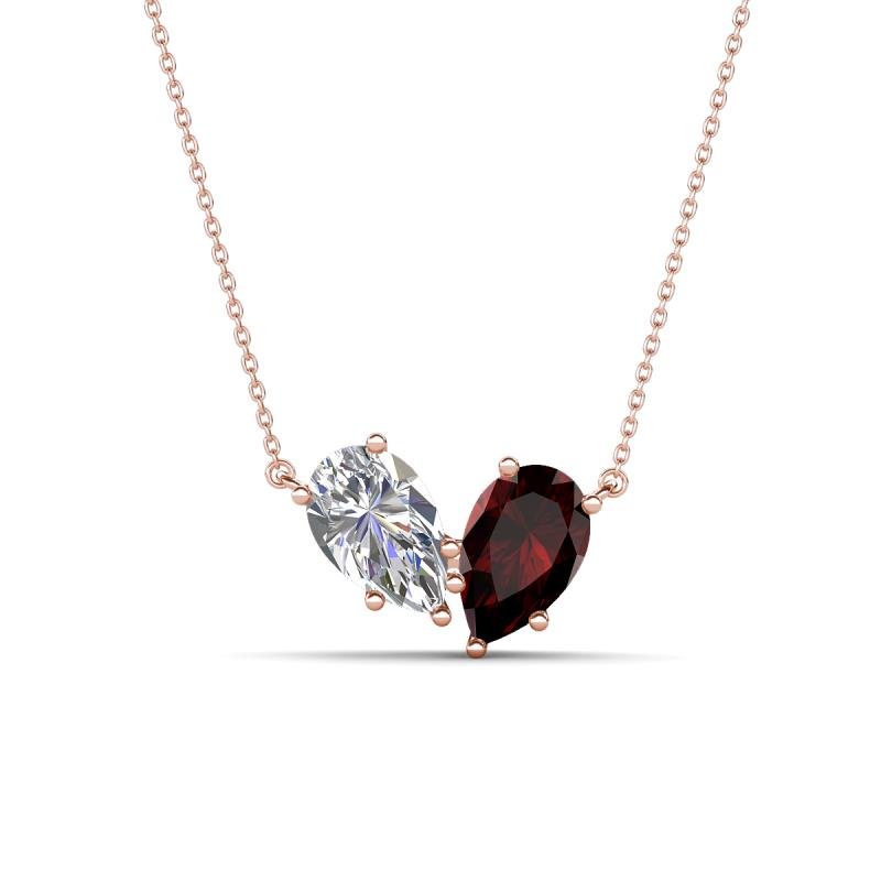 Zemi 1.75 ctw Pear Shape Moissanite and Red Garnet (7x5 mm) Toi Et Moi Pendant Necklace 
