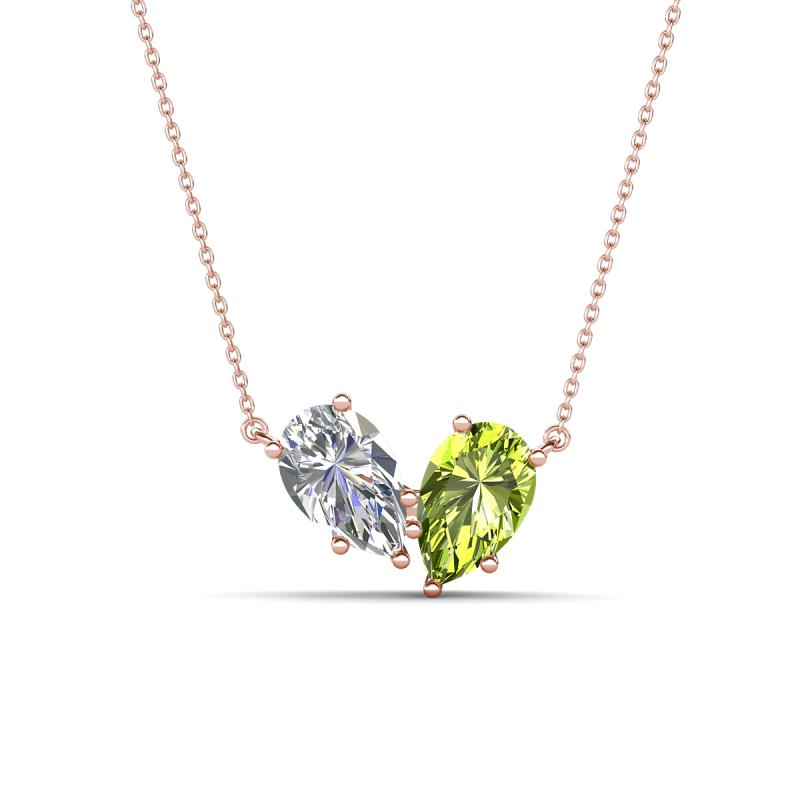 Zemi 1.65 ctw Pear Shape Moissanite and Peridot (7x5 mm) Toi Et Moi Pendant Necklace 