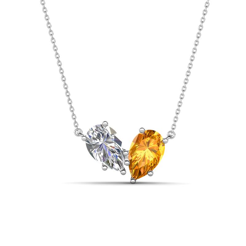 Zemi 1.50 ctw Pear Shape Moissanite and Citrine (7x5 mm) Toi Et Moi Pendant Necklace 