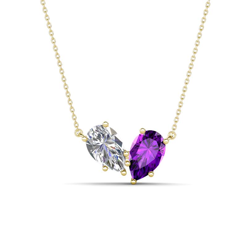 Zemi 1.50 ctw Pear Shape Moissanite and Amethyst (7x5 mm) Toi Et Moi Pendant Necklace 