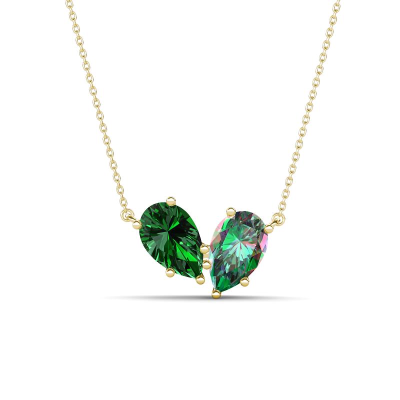 Zemi 1.66 ctw Pear Shape Lab Grown Emerald and Created Alexandrite (7x5 mm) Toi Et Moi Pendant Necklace 