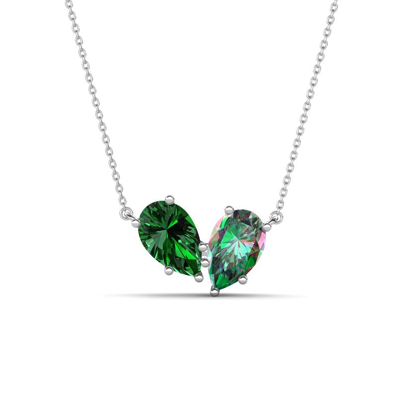 Zemi 1.66 ctw Pear Shape Lab Grown Emerald and Created Alexandrite (7x5 mm) Toi Et Moi Pendant Necklace 